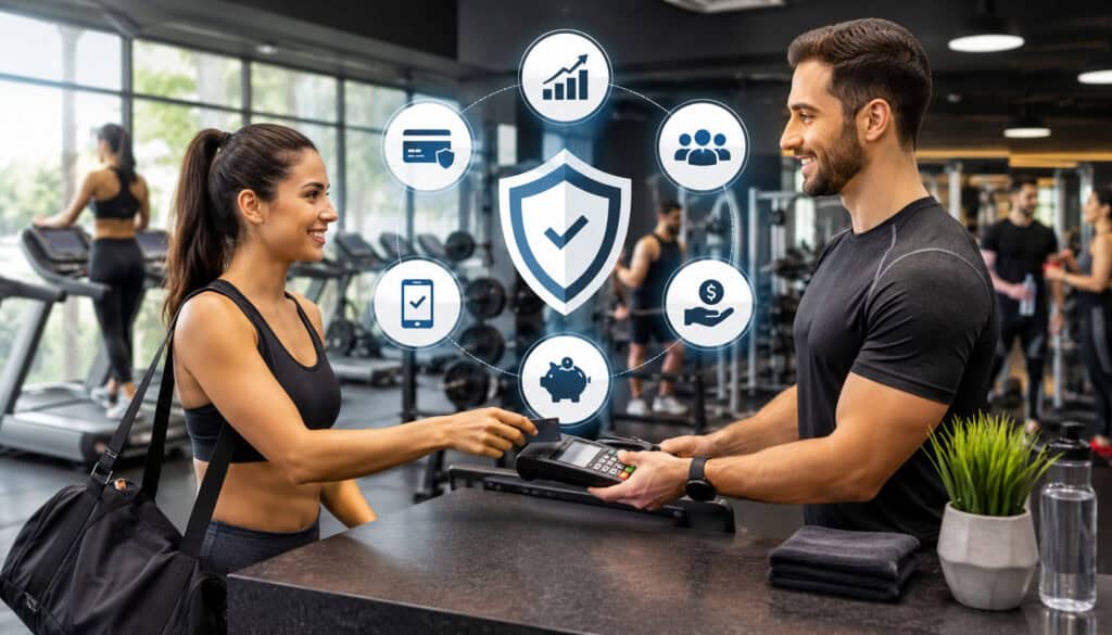 Gym card payment at fitness center reception