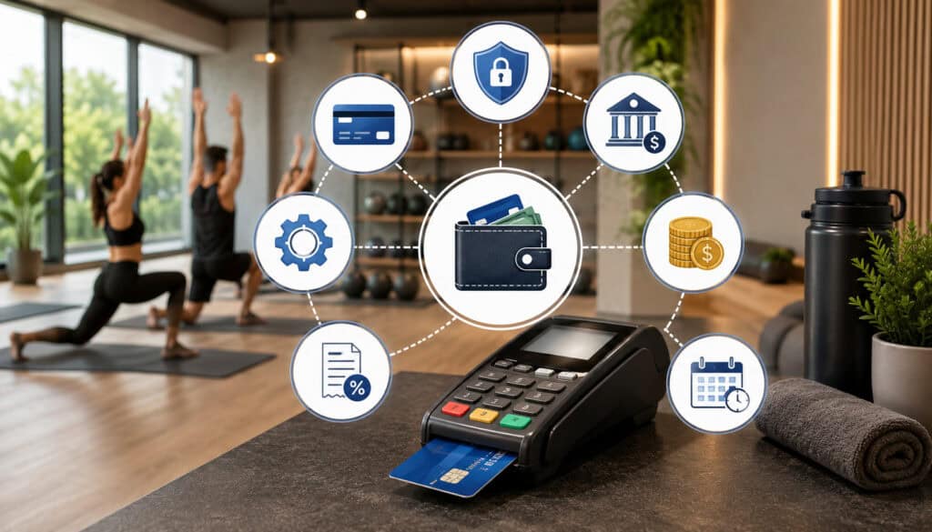 Fitness studio payment processing illustration