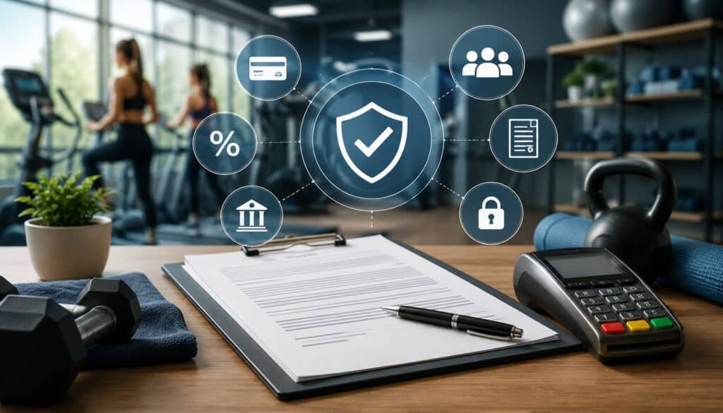 Fitness studio merchant account contract and payment terminal