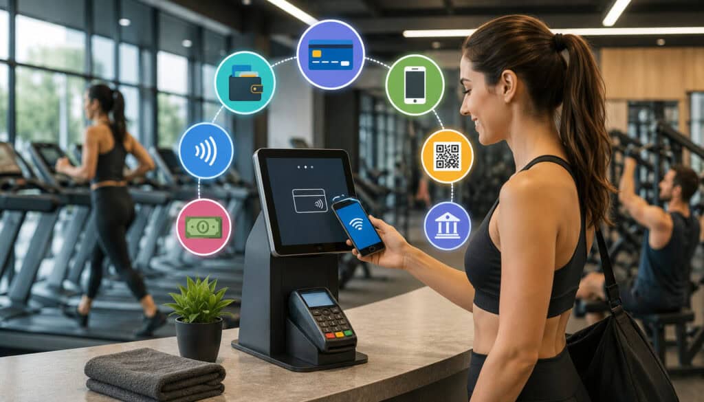 Gym member using digital payment system