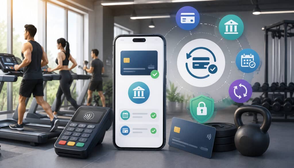 Automated gym payment system illustration