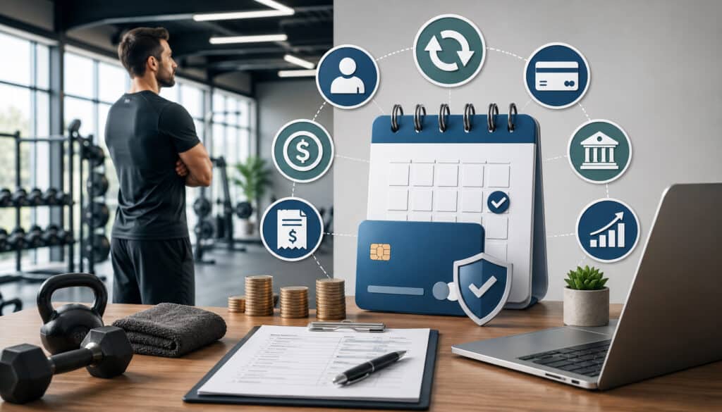 Gym recurring billing payment system illustration