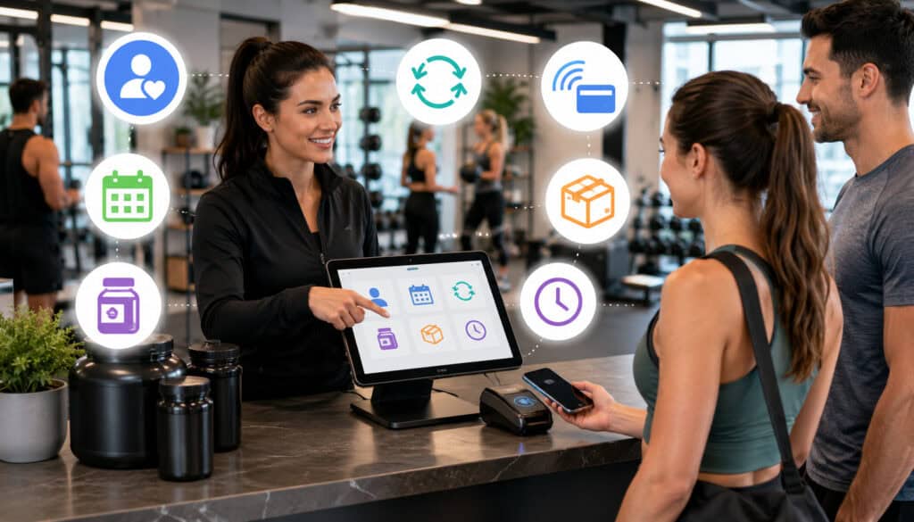 Fitness checkout system at gym front desk
