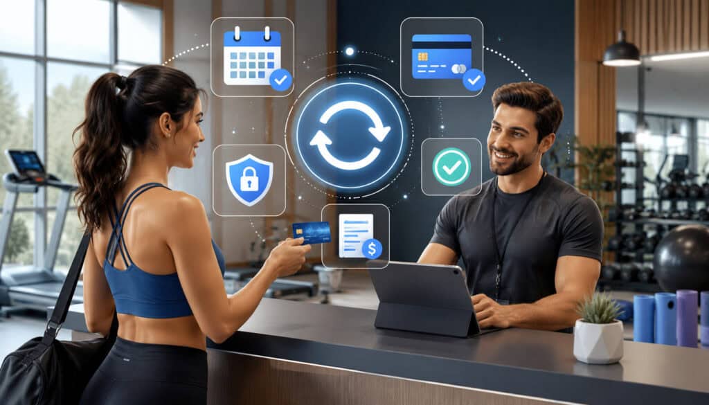 Gym member setting up secure recurring credit card billing