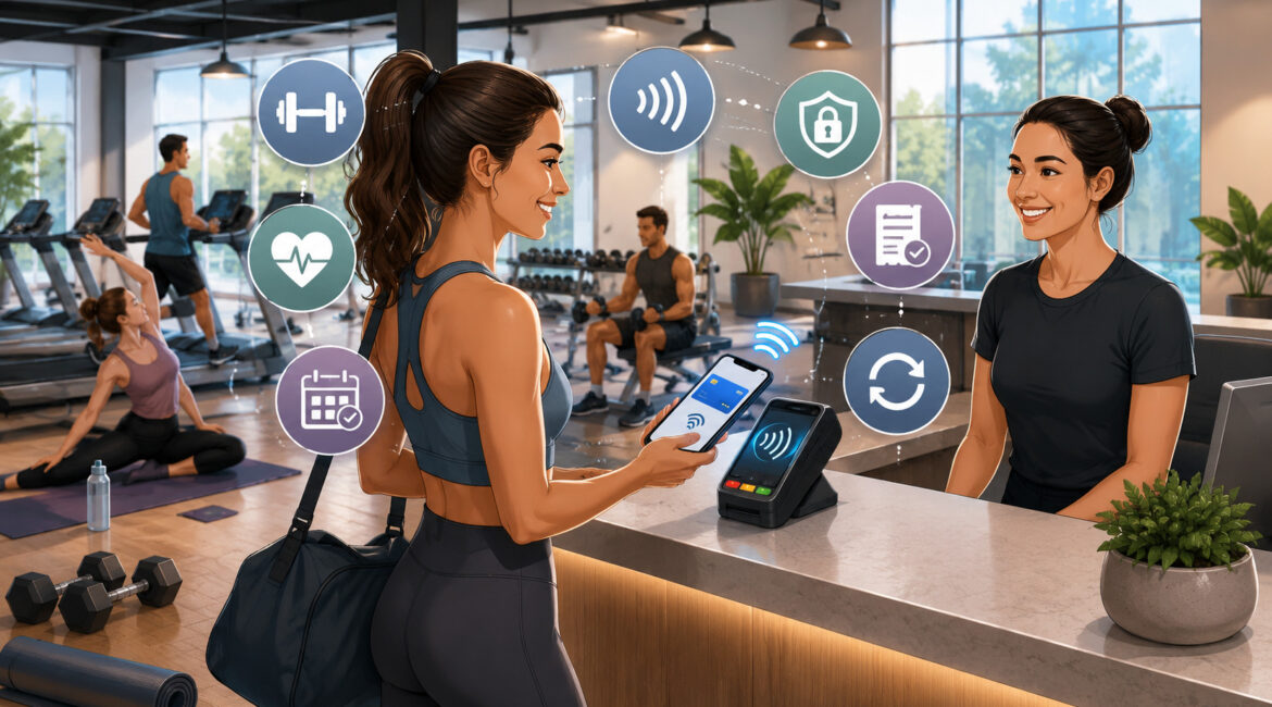 Mobile wallet payment at fitness studio checkout