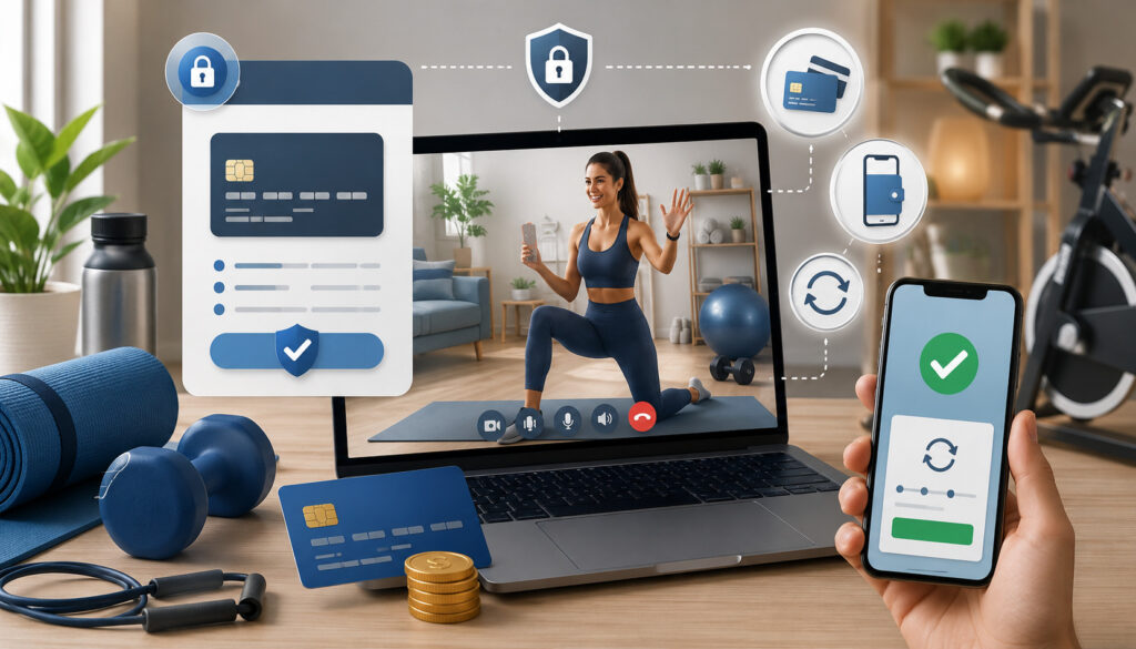 Online fitness payment processing illustration