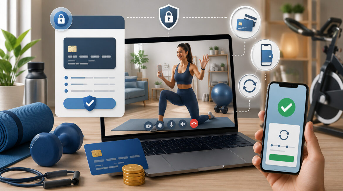Online fitness payment processing illustration