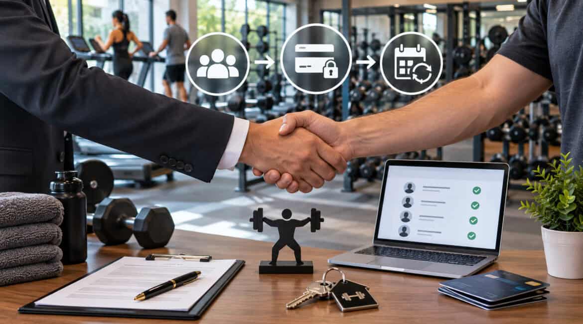 Gym sale with member billing and stored card transfer